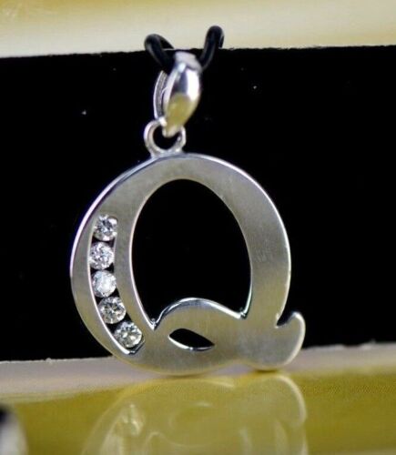 14k Solid White Gold Initial Letter CZ Pendant - Picture 8 of 36