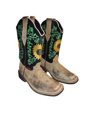 Delgado Square Toe Floral Sunflower Boots Women's Size 6.5 Mex 23.5