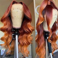 100 Human Hair Wigs Lace Front Wigs Ombre Red Orange Ginger Body Wave