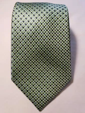 Tommy Hilfiger Necktie Tiny Green & Blue Squares on Thin section. 100% Silk
