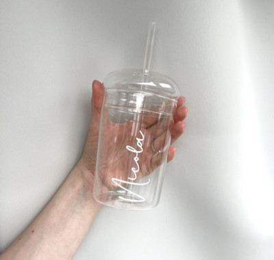 Personalisiertes Kuppeldeckelglas, 16oz 450ml Glasbecher und Stroh, Stacey Salomon