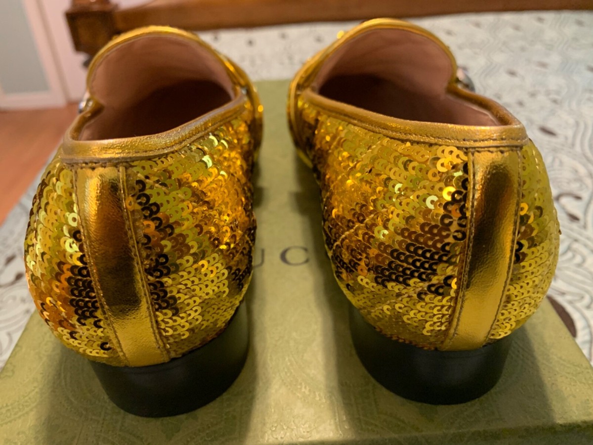 Gucci GG Marmont Moccasins/Loafers Yellow sequins Womens Size EU