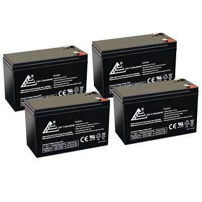4 PACK OF 12V(VOLT)  7.2AH AMP SEALED LEAD ACID BATTERY AGM RECHARGEABLE F1/T1