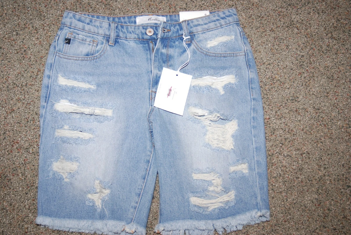 KanCan Light Blue Denim Distressed Bermuda Shorts Size S NWT