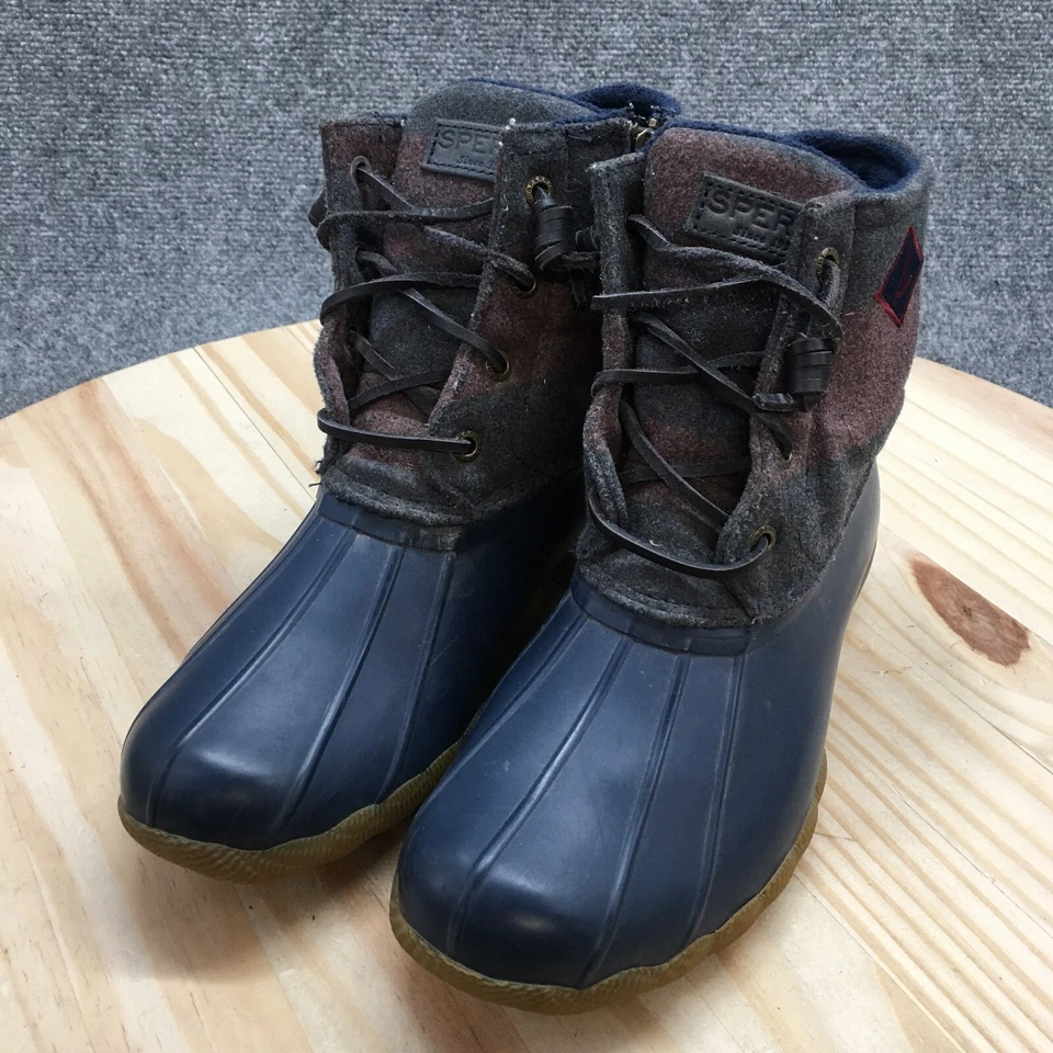 Botas Sperry para mujer 7 M de agua salada universitaria a rayas pato botas de lluvia azul mezcla de lana Foto 3 de 4