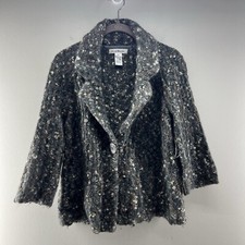 Vintage Susan Bristol Knobby speckled Gray, 3/4 sleeve wool sweater Medium