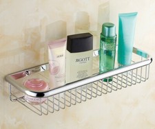 Silver Polished Chrome Brass Bathroom Wall Mounted 17.7" Storage Basket 2ba514
