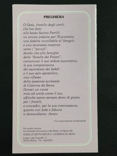 holy card relic santino reliquie reliquia "BEATA SAVINA PETRILLI" - Picture 3 of 3