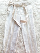 Tommy Hilfiger Women's Tan Striped Waist Xtring Wide-Leg Pants Siz 8