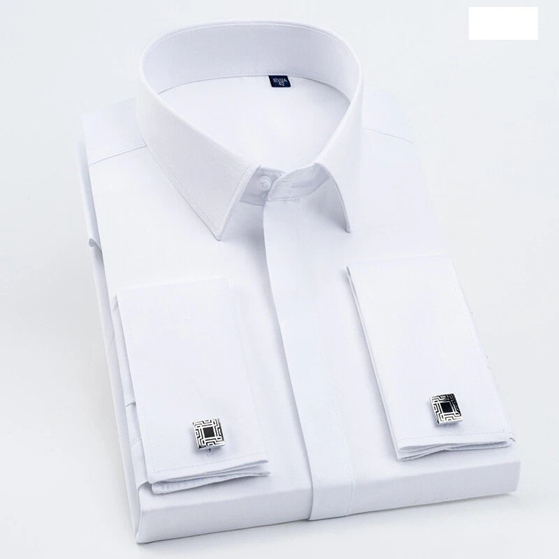 Camicie eleganti uomo maniche lunghe polsino francese formale business con gemelli camicie - Immagine 2 di 3
