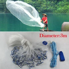 10FT Fishing Cast Net Bait Easy Throw Hand Cast Strong Nylon Trap Line Mesh USA
