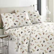 White Winter Dogs 4 pc Cotton Flannel Sheet Set Twin XL Full Queen Cal King Bed