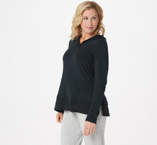 Cuddl Duds Ultra Soft Comfort Hooded Tunic with Rib Detail, Black, XS