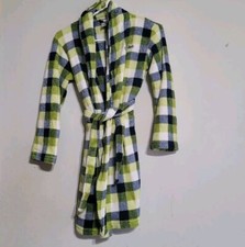 CALVIN KLEIN Blue Lime Green Plaid Boys Youth/kids/girl Fleece Bath Robe L 10/12