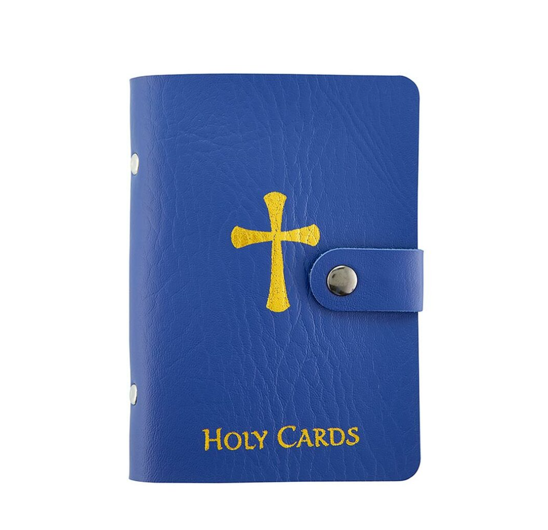 BLUE Prayer Card Holder Book Leatherette Holds 2040 Cards Catholic