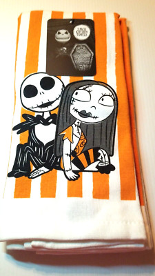 Nightmare Before Christmas Jack & Sally Striped Kitchen Towel Set of 2 NWT