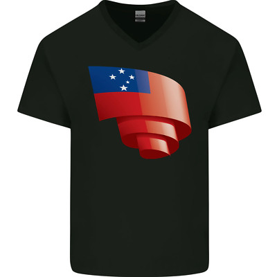 Curled Samoa Flag Samoan Day Football Herren V-Neck Cotton Maglietta