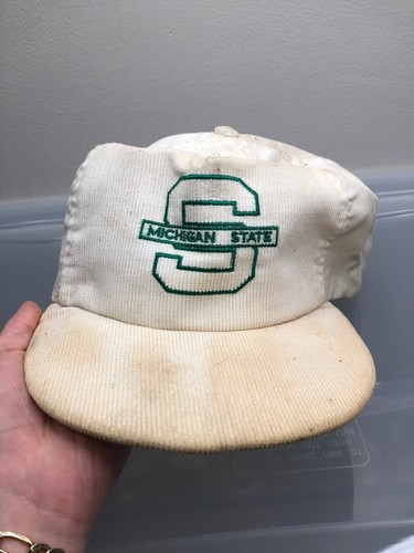 White Corduroy Snapback Cap. MSU RARE 