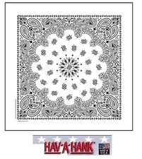 USA MADE Hav-A-Hank WHITE PAISLEY BANDANA Face Mask Neck SCARF Head Wrap Cover