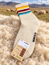 100 Organic Mongolian Wool Socks Color Stripe Design, Size 4 7