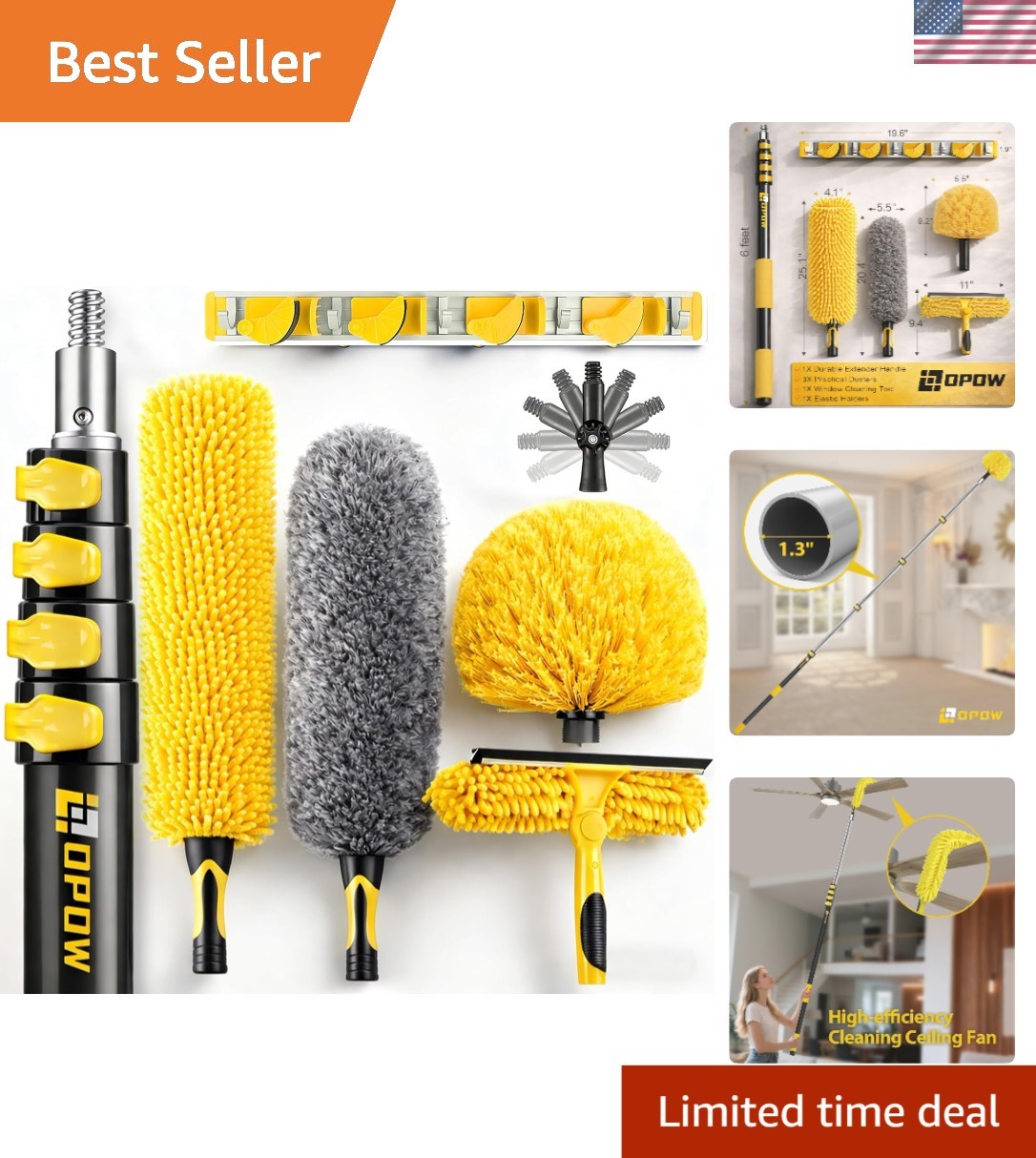 30 Ft High  Duster Kit for Ceiling Fan & High Elevation Cleaning - Microfiber...