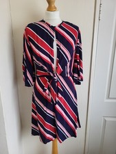 Nobody's Child Dress Ladies Size 10 Red Blue Stripe Tie Up Party Occasion BNWT