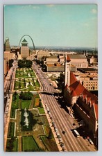 St. Louis Market Street Aloe Plaza Gateway Arch MO Vintage Postcard