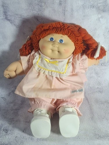 Rare Vintage Cabbage Patch Kids Doll 1980s Red Yarn Hair Blue Eyes Pink Outfit