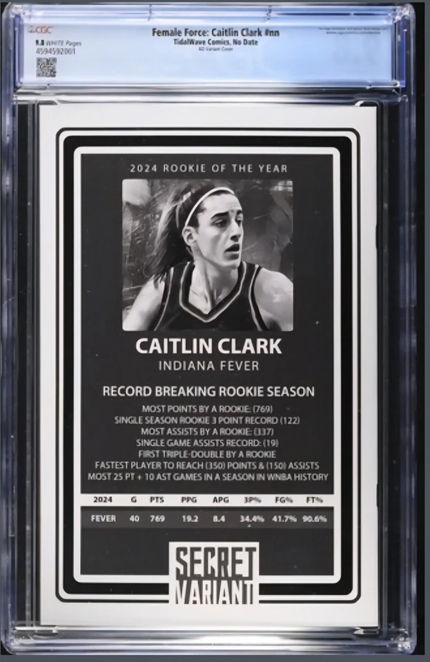 Femal Force: Caitlin Clark #NN White Cover 84/100 CGC 9.8 TidalWave Comics - Image 2 of 2