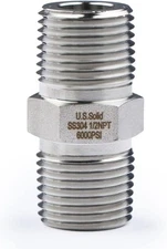 U.S. Solid 304 Stainless Steel Hex Nipple, 6000 1/2" x 1/2", Gray 
