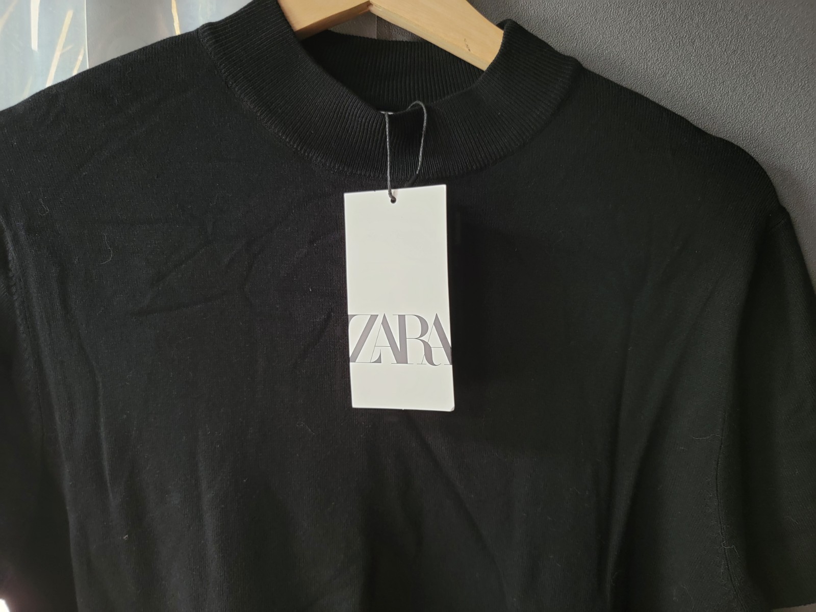 ZARA Mens Ribbed Mock Neck Shirt Short Sleeve Casual Minimalist Top Black Size:M thumbnail 2