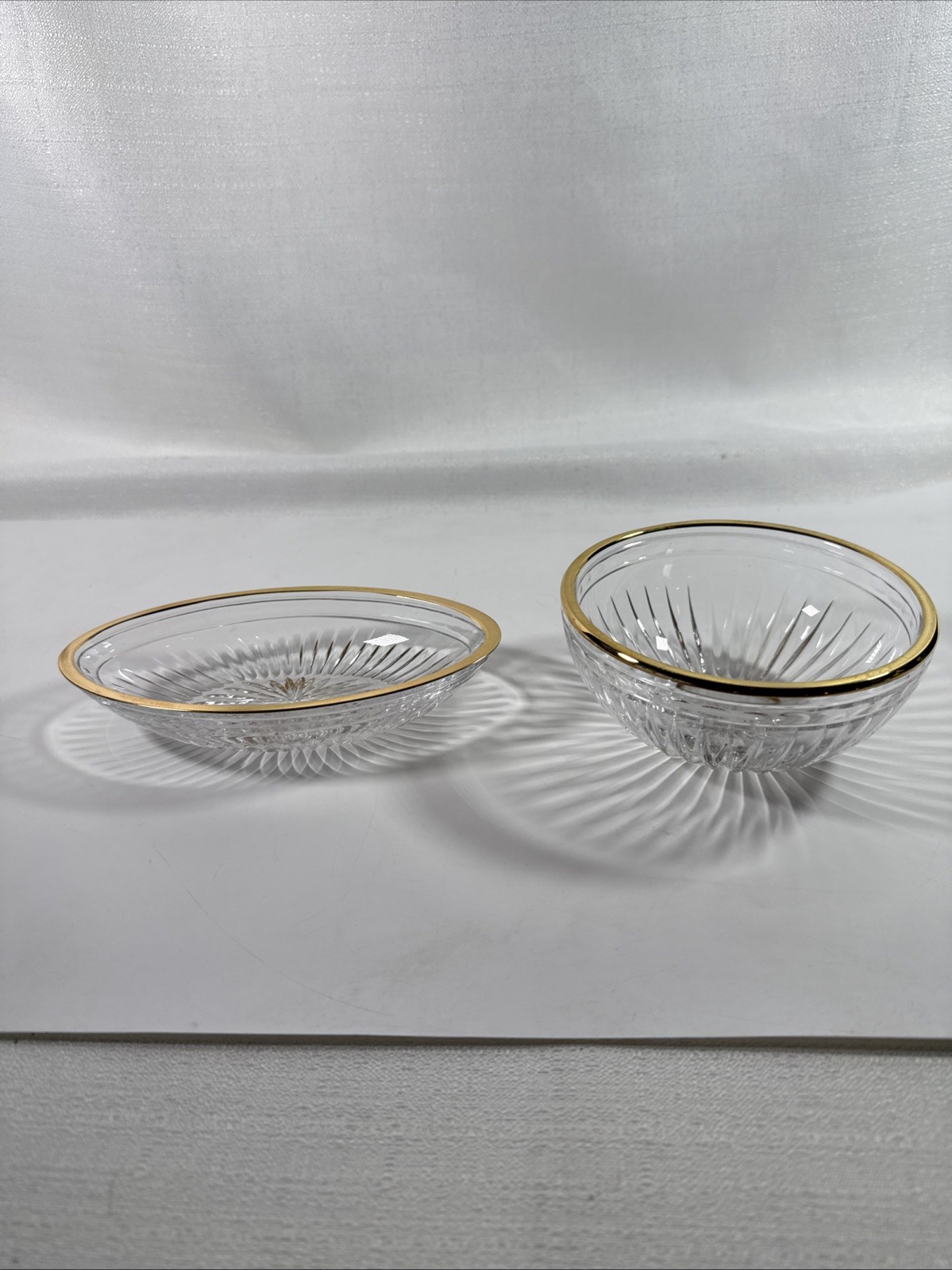 Set of 2 Waterford Crystal Bowls with Marquis Hanover Gold Trim in Round and Oval Shapes