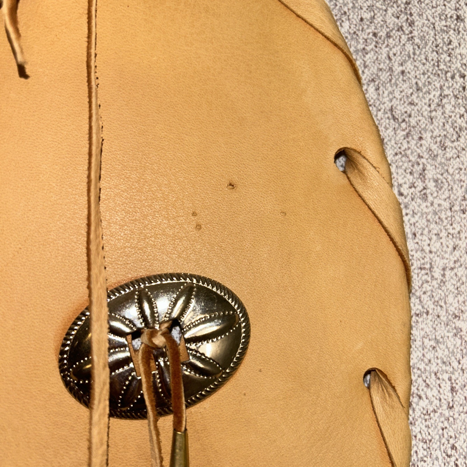 14" dia Tan Leather Medicine Man Shield w/ 2 Arrows & Medicine Bag Used