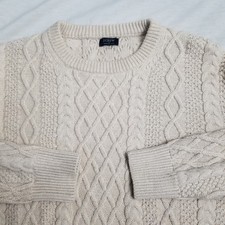 J Crew Sweater Mens Large Cream Fisherman Cable Knit Crewneck Chunky Ivory