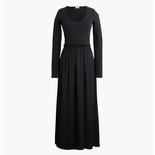 J.Crew Long Sleeve Knit Mixed Media Dress Midi Black Stretch Cotton Medium NWT