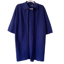 Vintage Cuddle Knit Womens Blue Collared Open Front Duster Cardigan Sweater