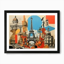 Collage Of Paris Landmarks In Dadai Framed Wall Art Poster Canvas Print Picture