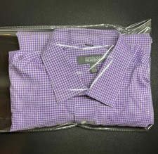 Kenneth Cole Reaction Men's Purple Check Non-Iron Dress Shirt XL A 35 