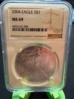 2004 American Silver Eagle $1 NGC MS69 1 oz .999 Silver Cert