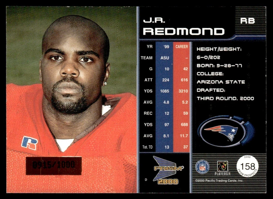 2000 Pacific Prism Prospects Rookie J.R. Redmond 0915/1000 #158 - Image 2 of 2