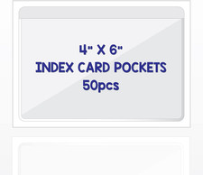Clear Adhesive 4" X 6" Index Card Pockets with Top Open for Loading, 50 Pack, Pl