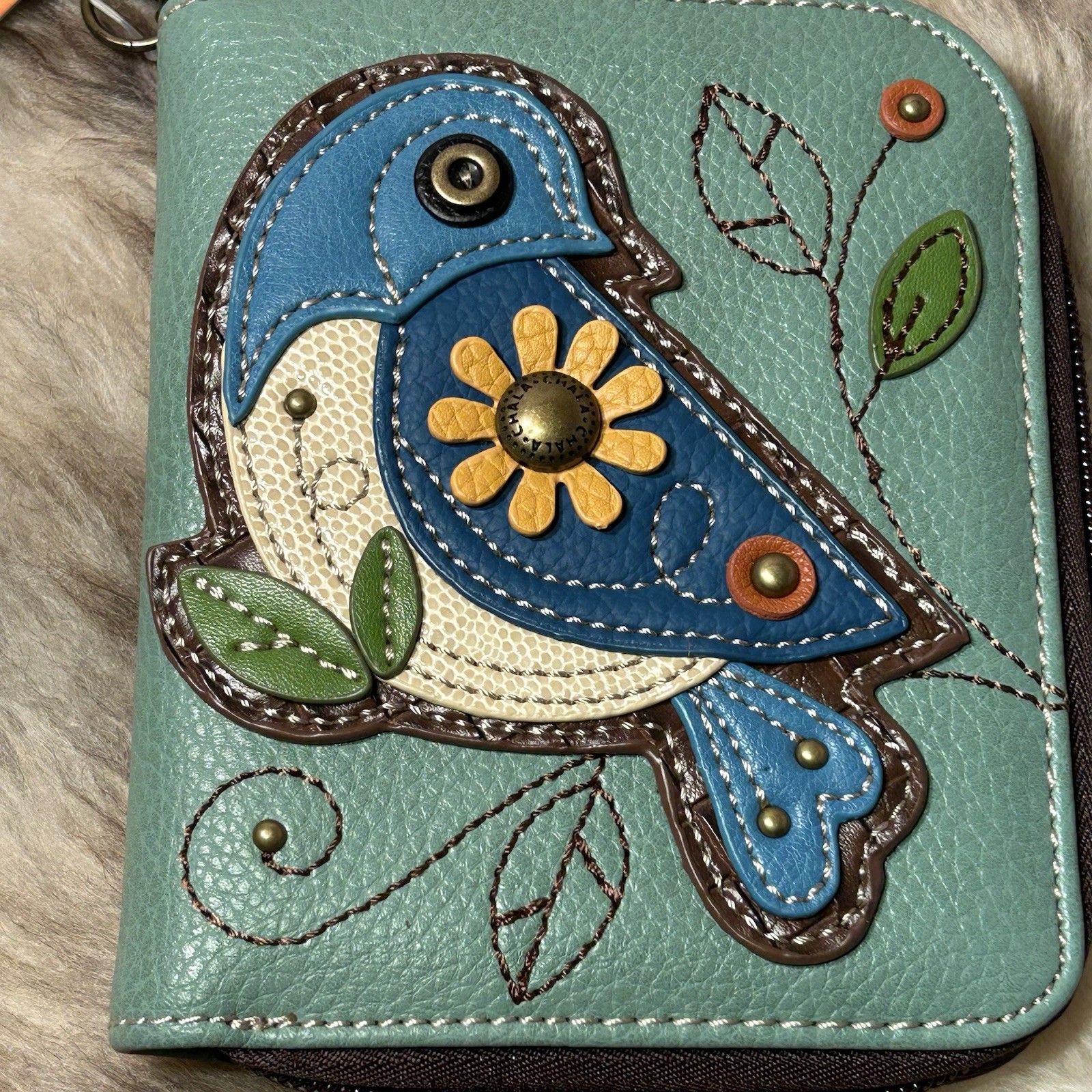 NWT Chala Zip Around Wallet / Wristlet - Bluebird On A Pretty Teal Background