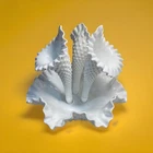 Vintage Ruffled FENTON White Milk Glass Hobnail 3 Horn Trumpet Vase Epergne