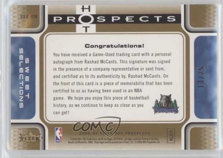 2006 Fleer Hot Prospects Sweet Selections Jersey /25 Rashad McCants #SSA-RM Auto - Image 2 of 2