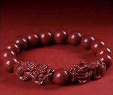 Cinnabar Pixiu Bracelet for Women and Men Natural Cinnabar Beads Feng Shui Pixiu
