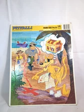 Vintage Pitfall Cartoon Inlaid Tray Golden Extra Thick Frame Puzzle Complete