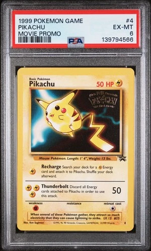 PSA 6 EX-MT Pikachu # 4 WB Movie WOTC Black Star PROMO Pokemon Card