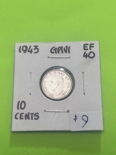 1943 Canadian 10c Dime .8 Silver George VI  AG  HIGHER GRADE.  TRENDING AT $8