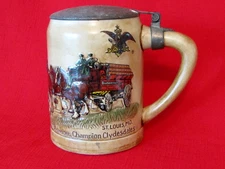 Vintage 1980 Budweiser Champion Clydesdales Ceramarte Mug Beer Stein w/ Lid