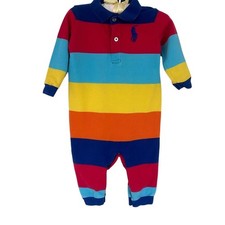Ralph Lauren Romper Baby Boys 9M Multicolor Striped Long Sleeve Polo One Piece